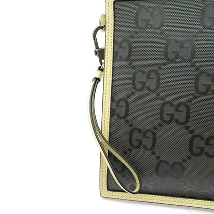 Gucci Off the Grid Clutch GG Nylon Leather Gray Beige