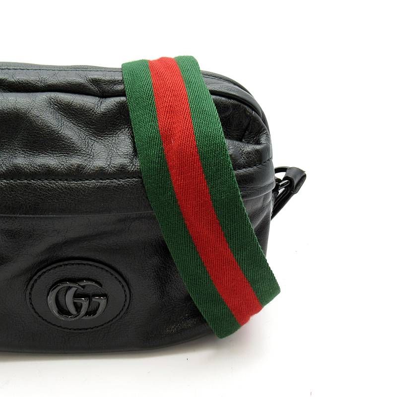Gucci Aabdh Shoulder Bag Leather Canvas Black