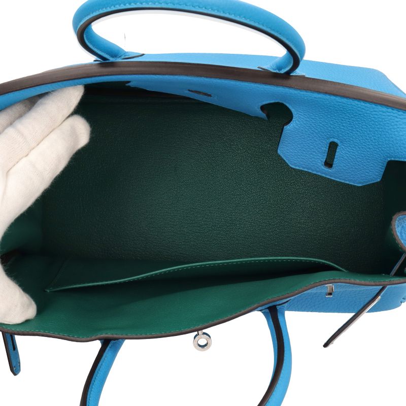 Hermes Birkin 30 Verso Togo Handbag Blue Zanzibar Zanzibar Malachite