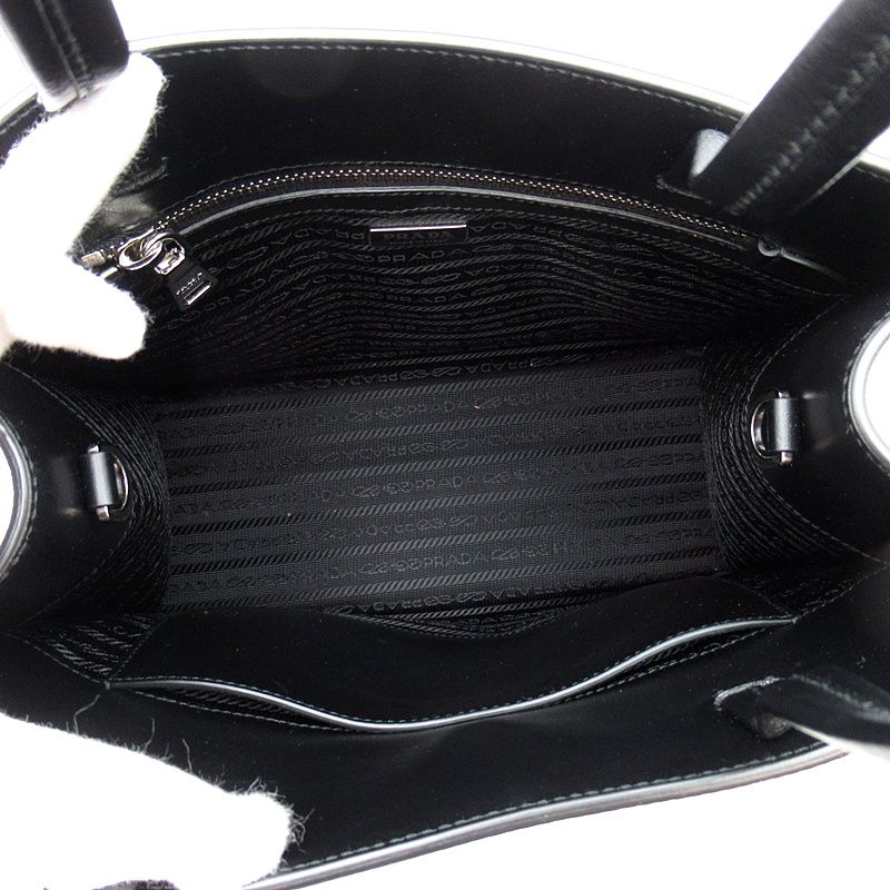Prada Embossed Triangle 2-Way Leather Shoulder Bag Black