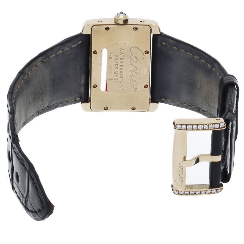 Cartier Mini Tank Divan Watch Diamond Bezel 18K Yellow Gold Leather