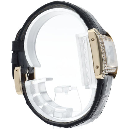 Cartier Mini Tank Divan Watch Diamond Bezel 18K Yellow Gold Leather