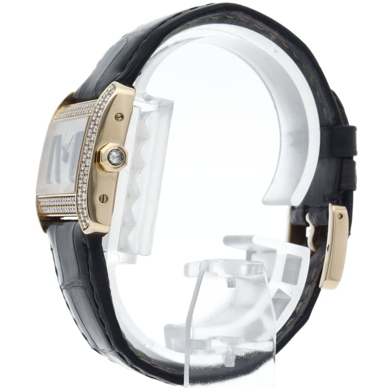 Cartier Mini Tank Divan Watch Diamond Bezel 18K Yellow Gold Leather