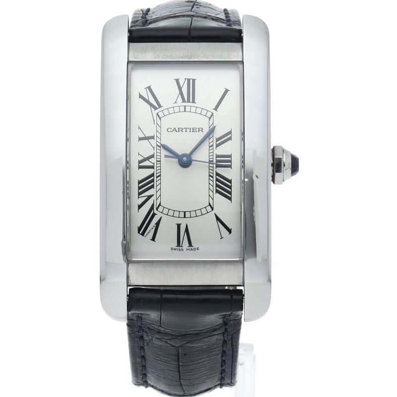 Cartier Tank American MM Watch Auto Depth SS Leather