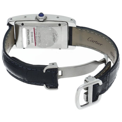Cartier Tank American MM Watch Auto Depth SS Leather