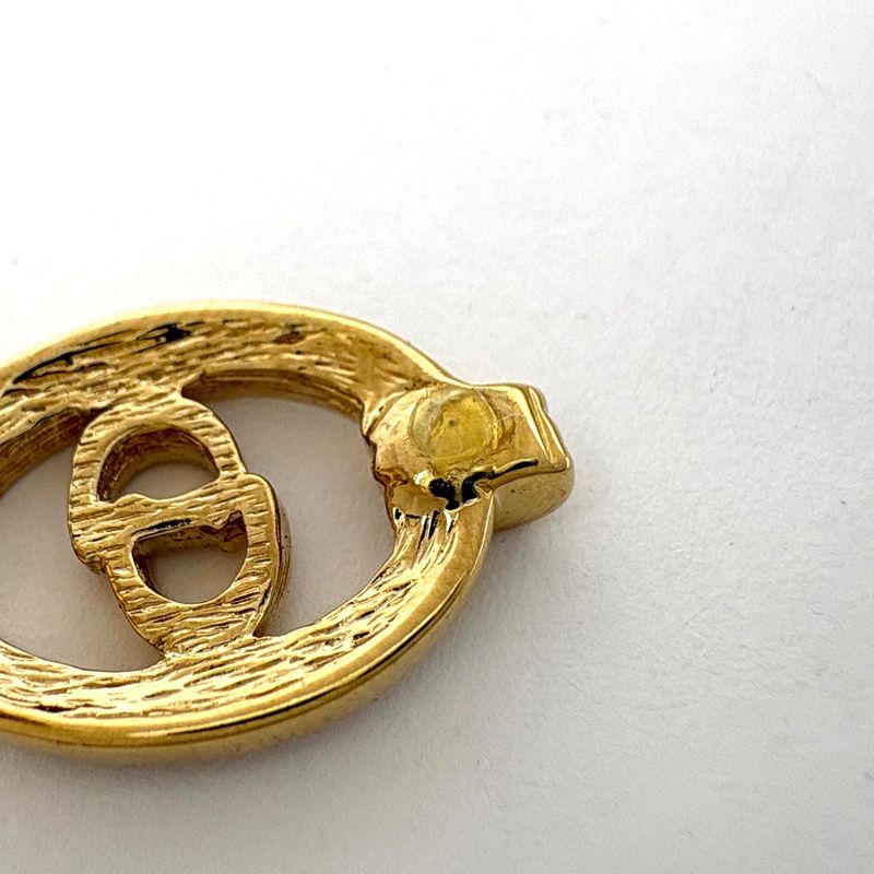 Dior Logo Rhinestone Earrings Oval CD Gold Plated