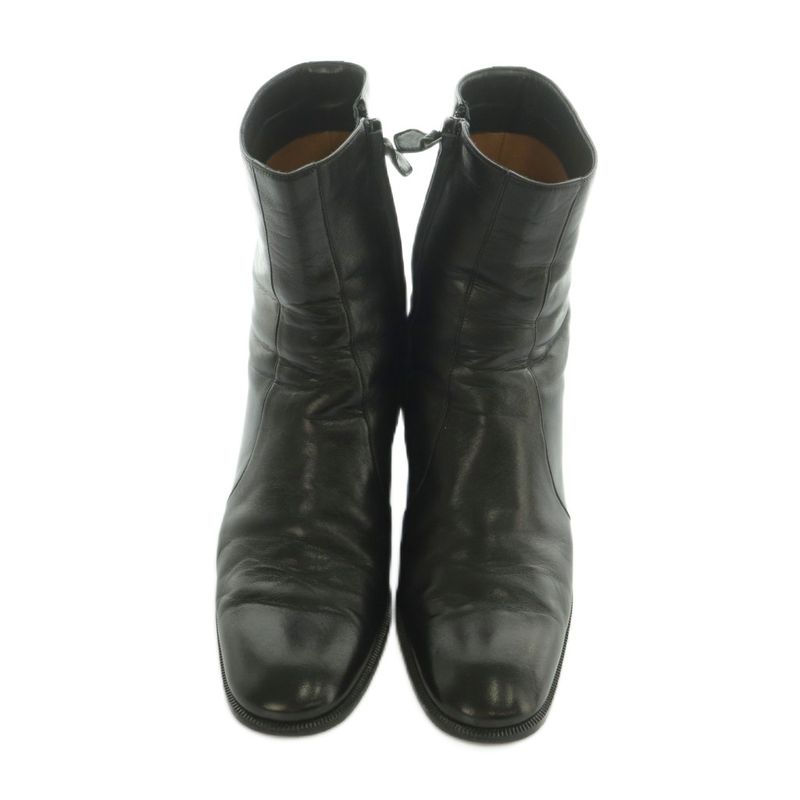 Hermes Short Boots Side Zip Chunky Heel 36 Black