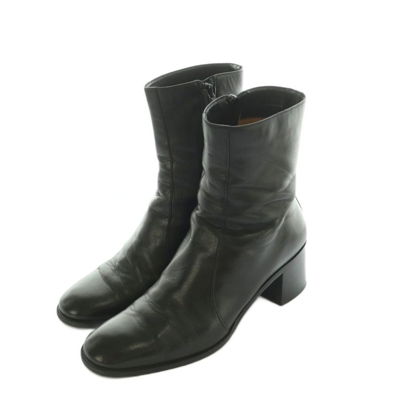Hermes Short Boots Side Zip Chunky Heel 36 Black