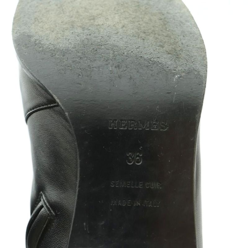 Hermes Short Boots Side Zip Chunky Heel 36 Black