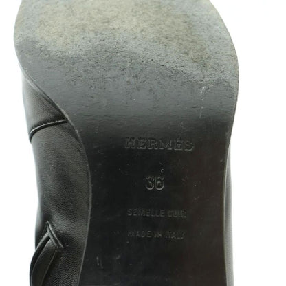 Hermes Short Boots Side Zip Chunky Heel 36 Black