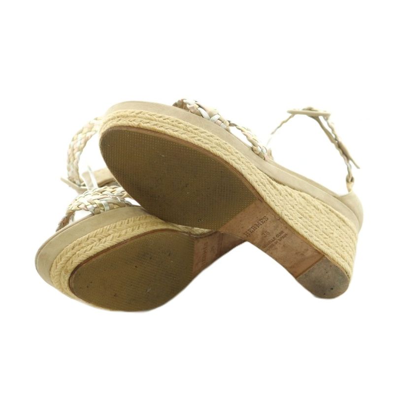 Hermes Espadrilles Wedge Sole Sandals Braided 38 Beige