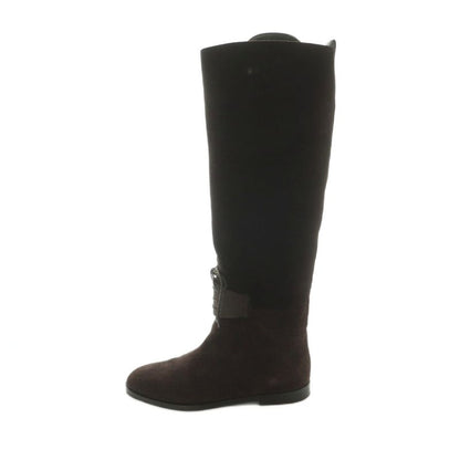 Bottega Veneta Long Boots Flat Heel Suede 36.5 Dark Purple