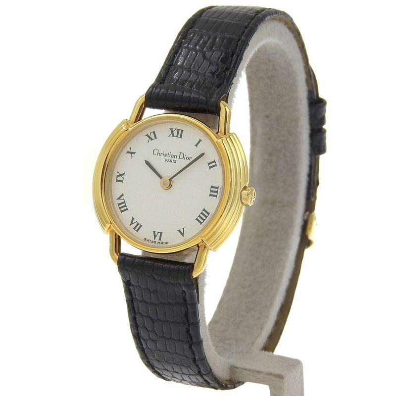 Dior 58.121.2 Gold Plated Leather Quartz Analog Display Watch Black