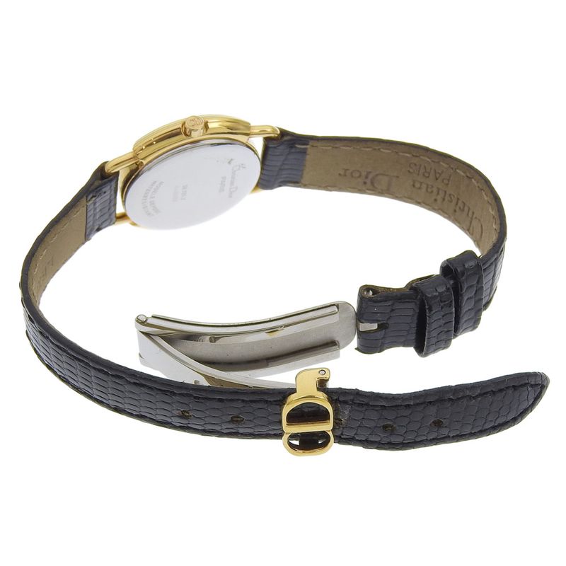 Dior 58.121.2 Gold Plated Leather Quartz Analog Display Watch Black