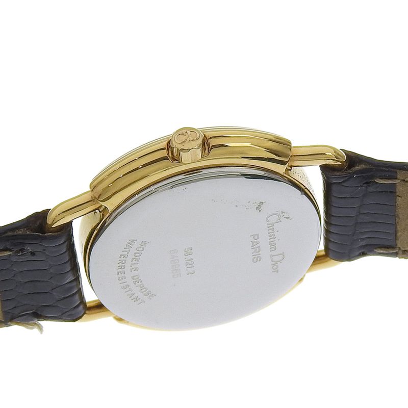 Dior 58.121.2 Gold Plated Leather Quartz Analog Display Watch Black