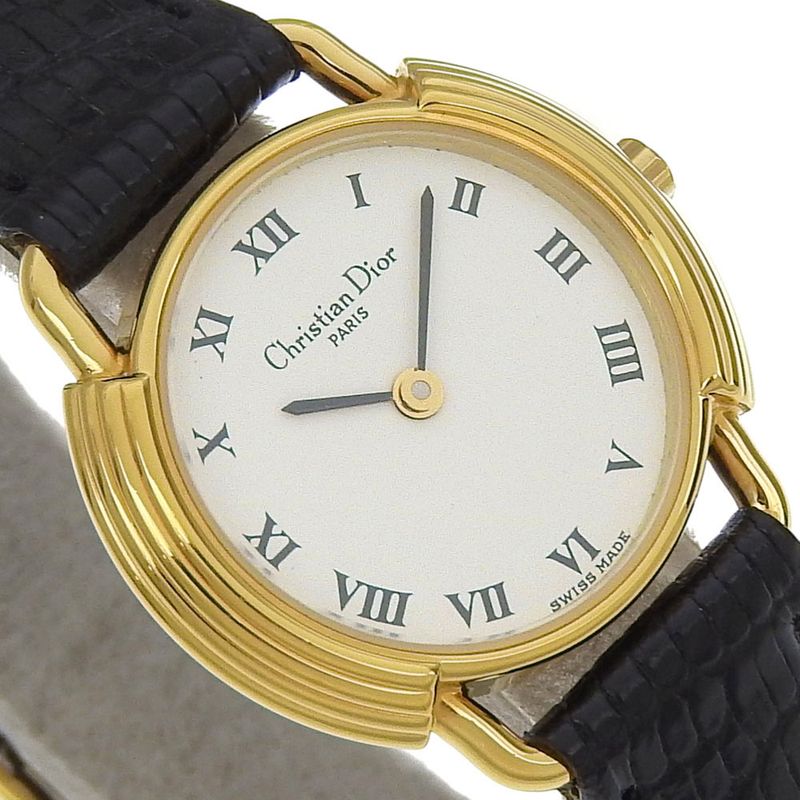Dior 58.121.2 Gold Plated Leather Quartz Analog Display Watch Black