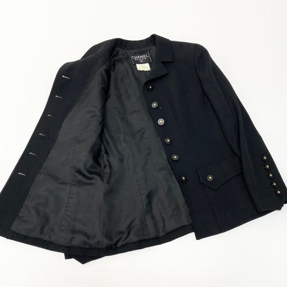 Chanel C Vintage Skirt Set Tailored Jacket 40 Black Silk