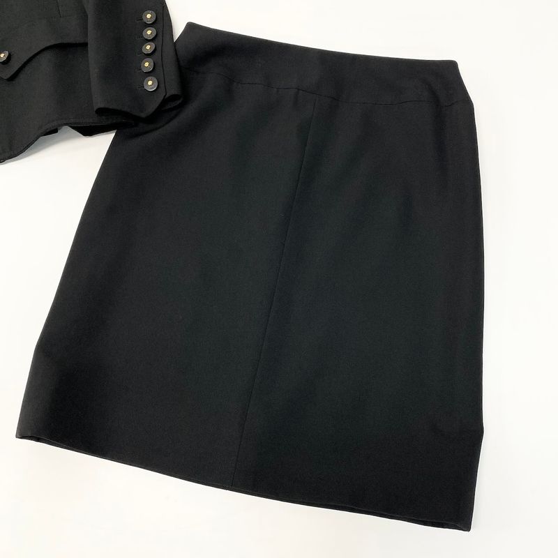 Chanel C Vintage Skirt Set Tailored Jacket 40 Black Silk