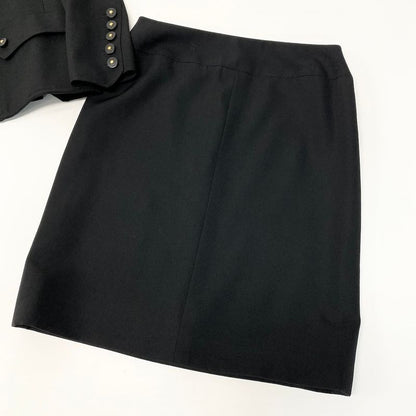 Chanel C Vintage Skirt Set Tailored Jacket 40 Black Silk