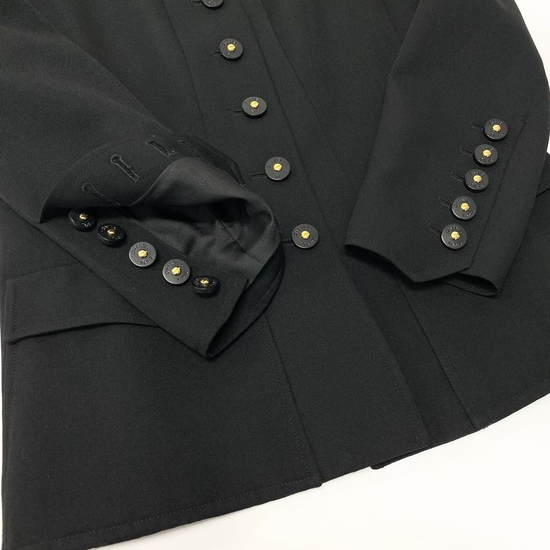 Chanel C Vintage Skirt Set Tailored Jacket 40 Black Silk