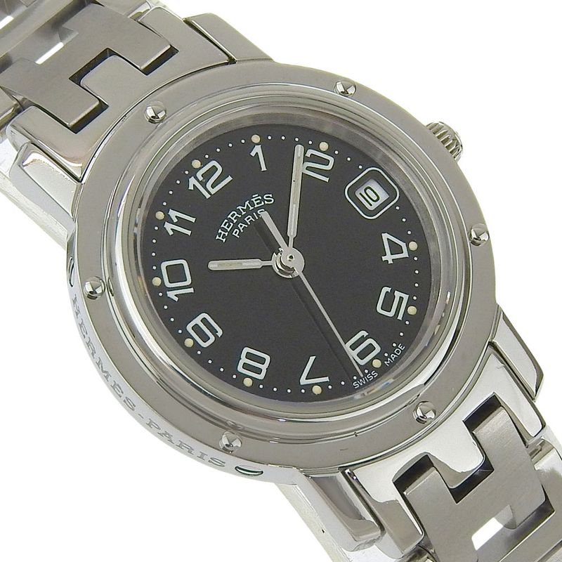 Hermes Clipper Stainless Steel Quartz Analog Display Black Dial Watch