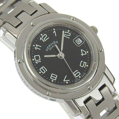 Hermes Clipper Stainless Steel Quartz Analog Display Black Dial Watch