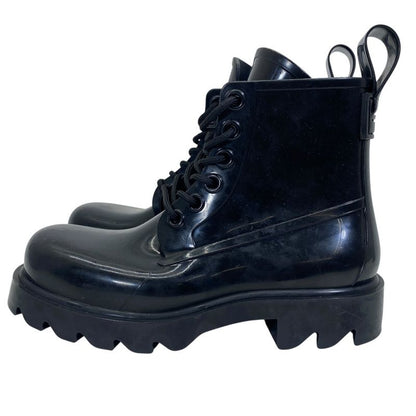 Bottega Veneta Strut Lace Up Rubber Boots Ankle Shoes Black