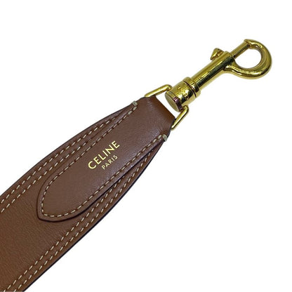 Celine Shoulder Strap Bag Logo Leather Brown Gold
