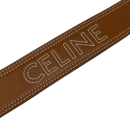 Celine Shoulder Strap Bag Logo Leather Brown Gold