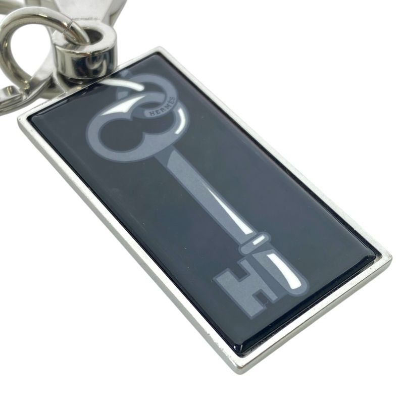 Hermes Illusion Key Ring Charm Key Holder Silver Black Metal Silver-black