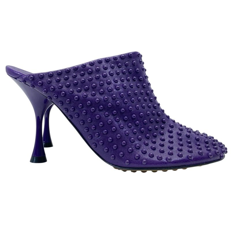 Bottega Veneta Mule Clog Sandals Studded Dot Heel Leather Purple