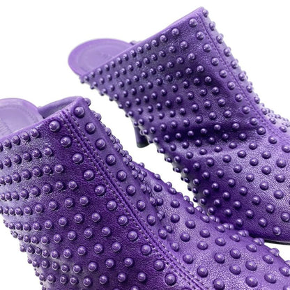 Bottega Veneta Mule Clog Sandals Studded Dot Heel Leather Purple