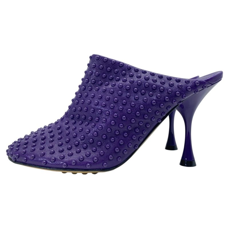 Bottega Veneta Mule Clog Sandals Studded Dot Heel Leather Purple