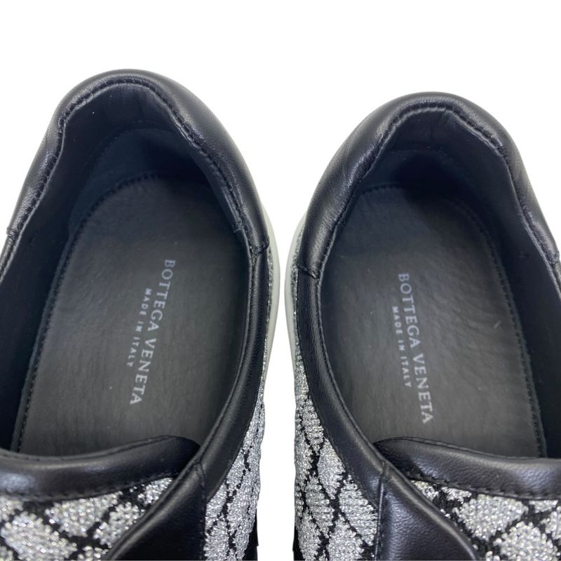Bottega Veneta Sneakers Shoes Lame Weave Fabric Leather Silver Silver-black