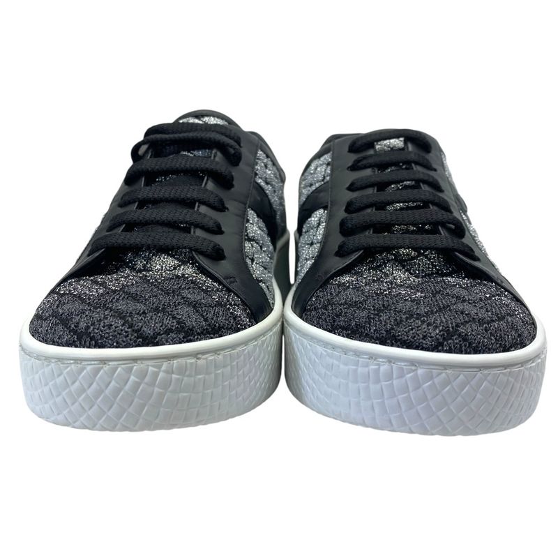 Bottega Veneta Sneakers Shoes Lame Weave Fabric Leather Silver Silver-black