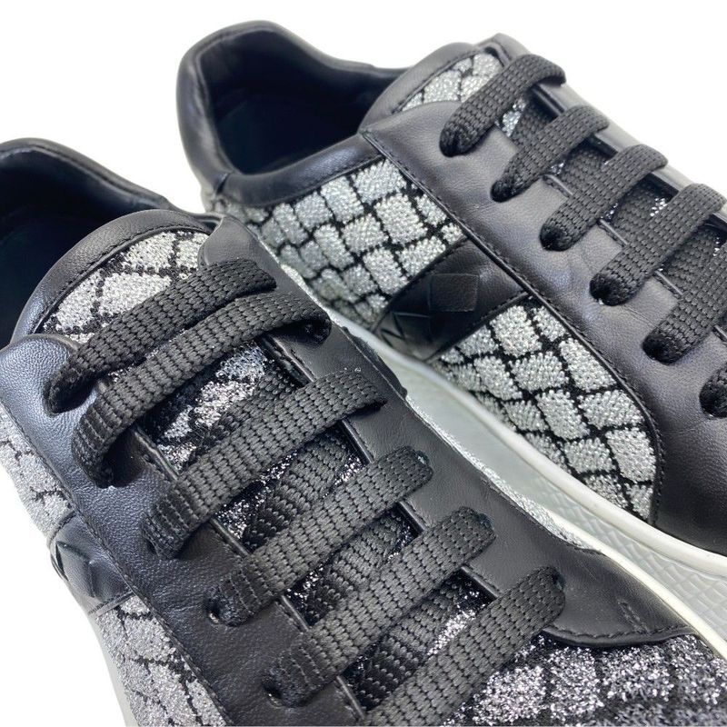 Bottega Veneta Sneakers Shoes Lame Weave Fabric Leather Silver Silver-black