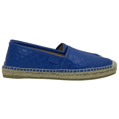 Gucci Espadrilles Slip on Flat Shoes GG Embossed Leather Blue