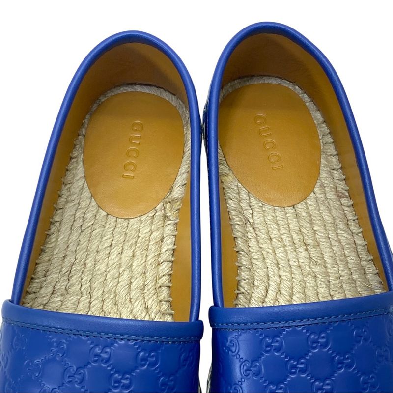 Gucci Espadrilles Slip on Flat Shoes GG Embossed Leather Blue