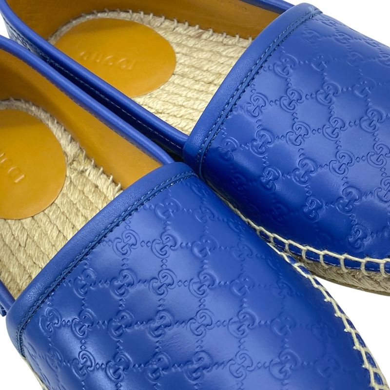 Gucci Espadrilles Slip on Flat Shoes GG Embossed Leather Blue