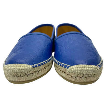 Gucci Espadrilles Slip on Flat Shoes GG Embossed Leather Blue