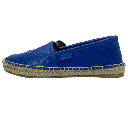 Gucci Espadrilles Slip on Flat Shoes GG Embossed Leather Blue