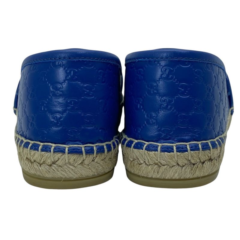 Gucci Espadrilles Slip on Flat Shoes GG Embossed Leather Blue