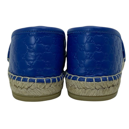 Gucci Espadrilles Slip on Flat Shoes GG Embossed Leather Blue