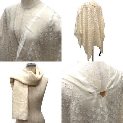 Louis Vuitton Monogram Poncho Shawl Ivory White Cotton Silk