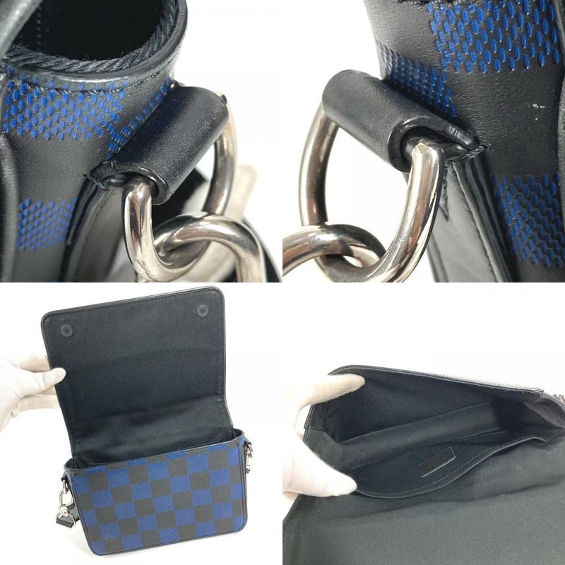 Louis Vuitton Shoulder Bag Studio Messenger Leather Black Blue