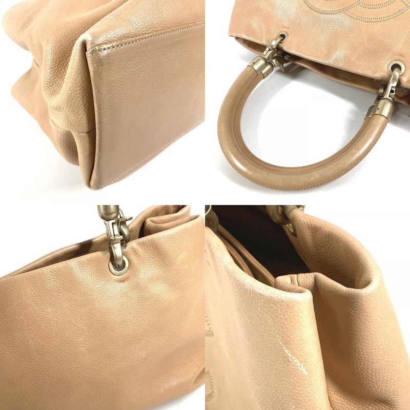 Chanel Shoulder Bag CC Logo Caviar Leather Beige