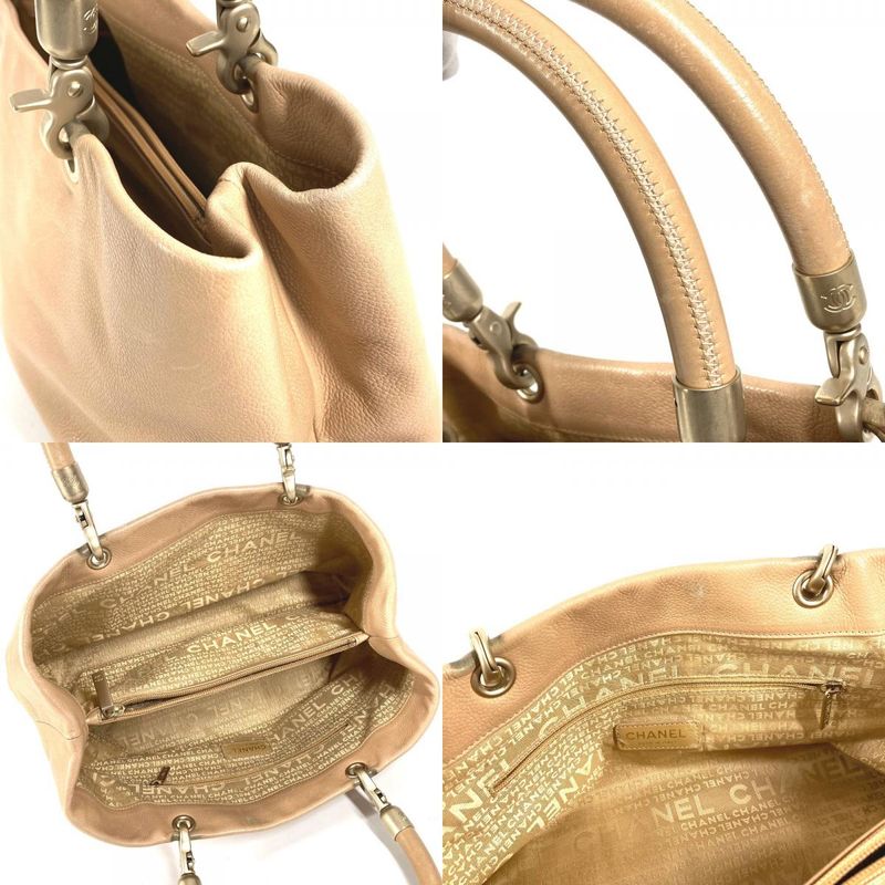 Chanel Shoulder Bag CC Logo Caviar Leather Beige