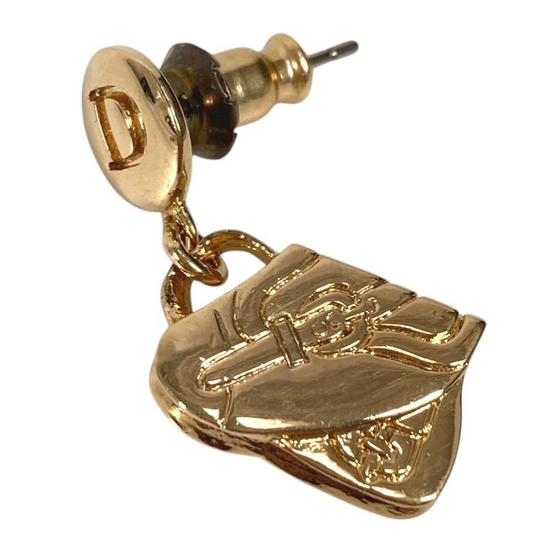 Dior Earrings Saddle Bag Logo Metal Gold