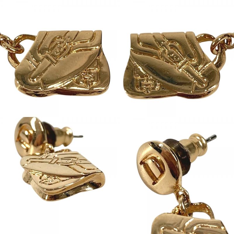 Dior Earrings Saddle Bag Logo Metal Gold