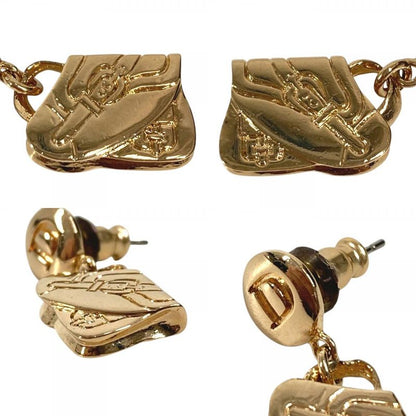 Dior Earrings Saddle Bag Logo Metal Gold